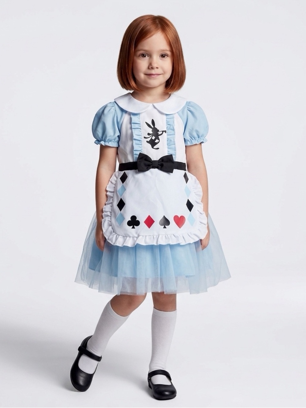 Girls Alice in Wonderland Dress Costume w/ Apron Tulle Skirt Blue/White 120cm/6